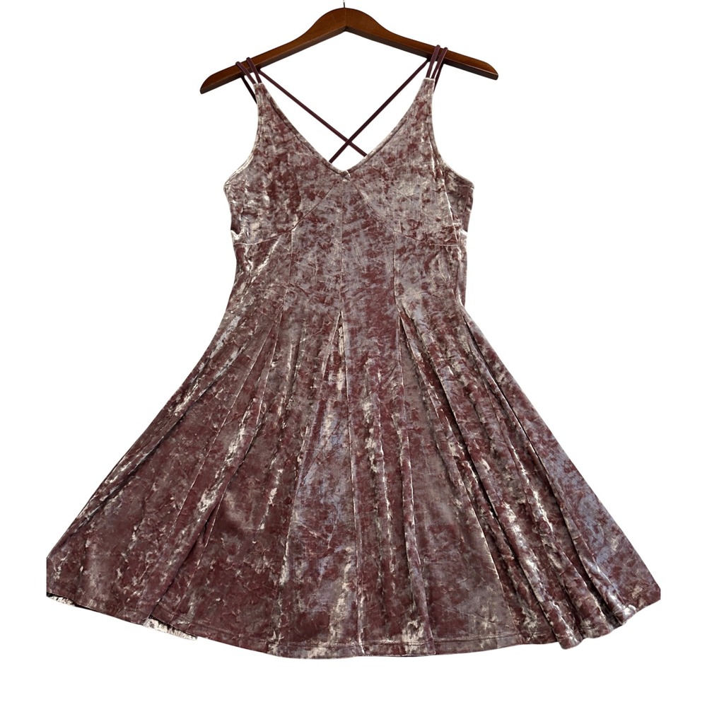 American Eagle Crushed Velvet Fit Flare Dress Burgundy Strappy Back Mini Small
